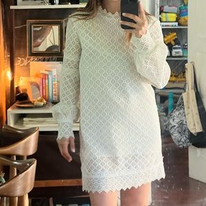 IRO MOD Dress in white eyelet lace, cotton lining and structured cuff.
